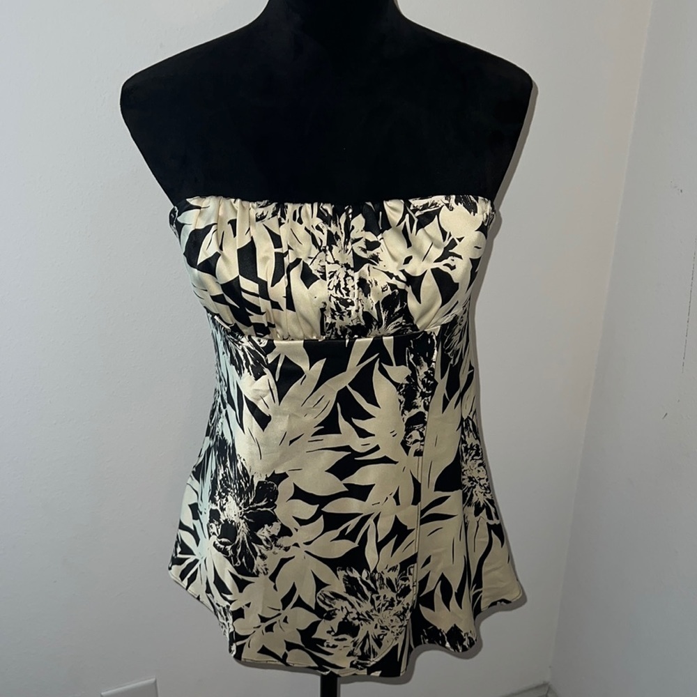 Ann Taylor strapless gathered top silky polyester top blouse Sz 8P